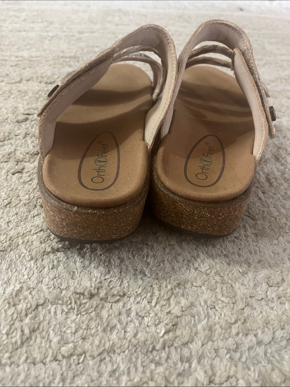 Ortho Feet Metallic Silver Slide Sandals 1.5” Heel Leather Braided Strap 7 Wide - Picture 8 of 15